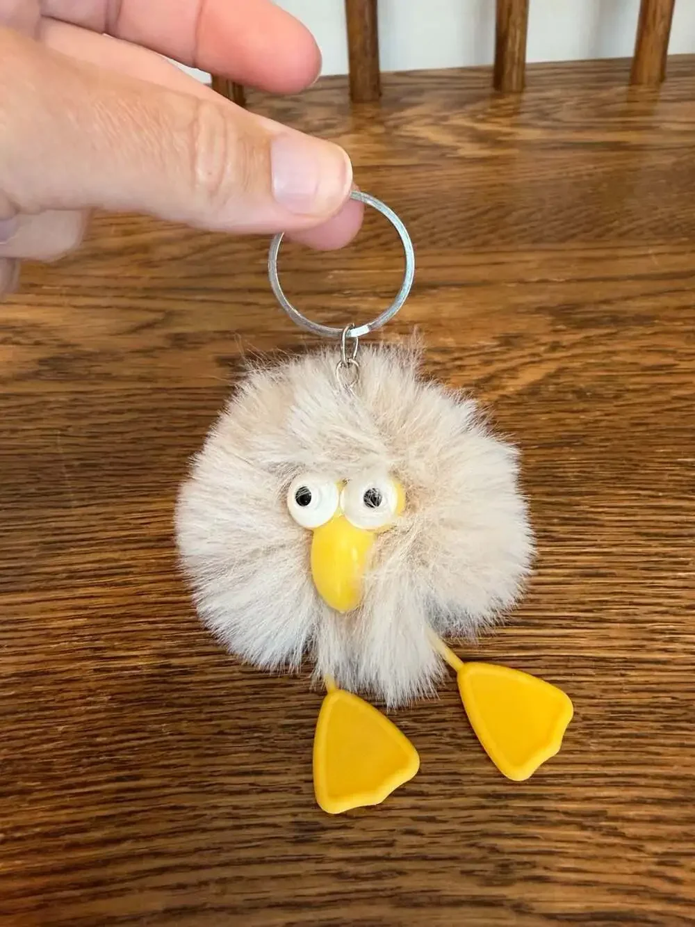 Cute Fuzzy Plush Duck Pom Pom Keychain Bag Charm with Yellow Feet